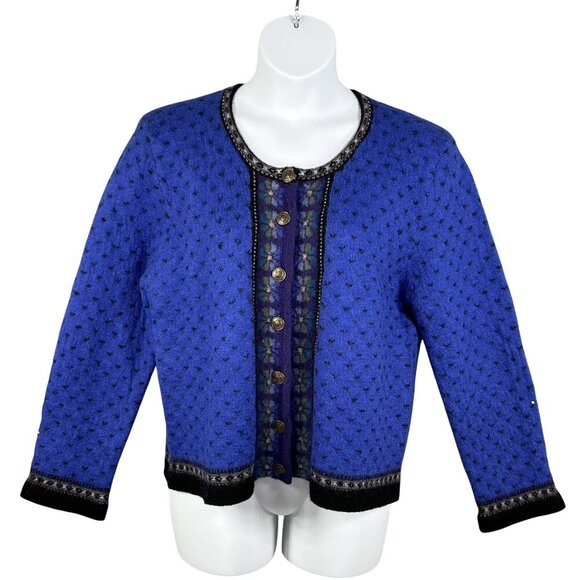 VTG Tally-Ho Womens XL Boiled Wool Cardigan Sweater Decorative Buttons Fair Isle - Picture 8 of 16